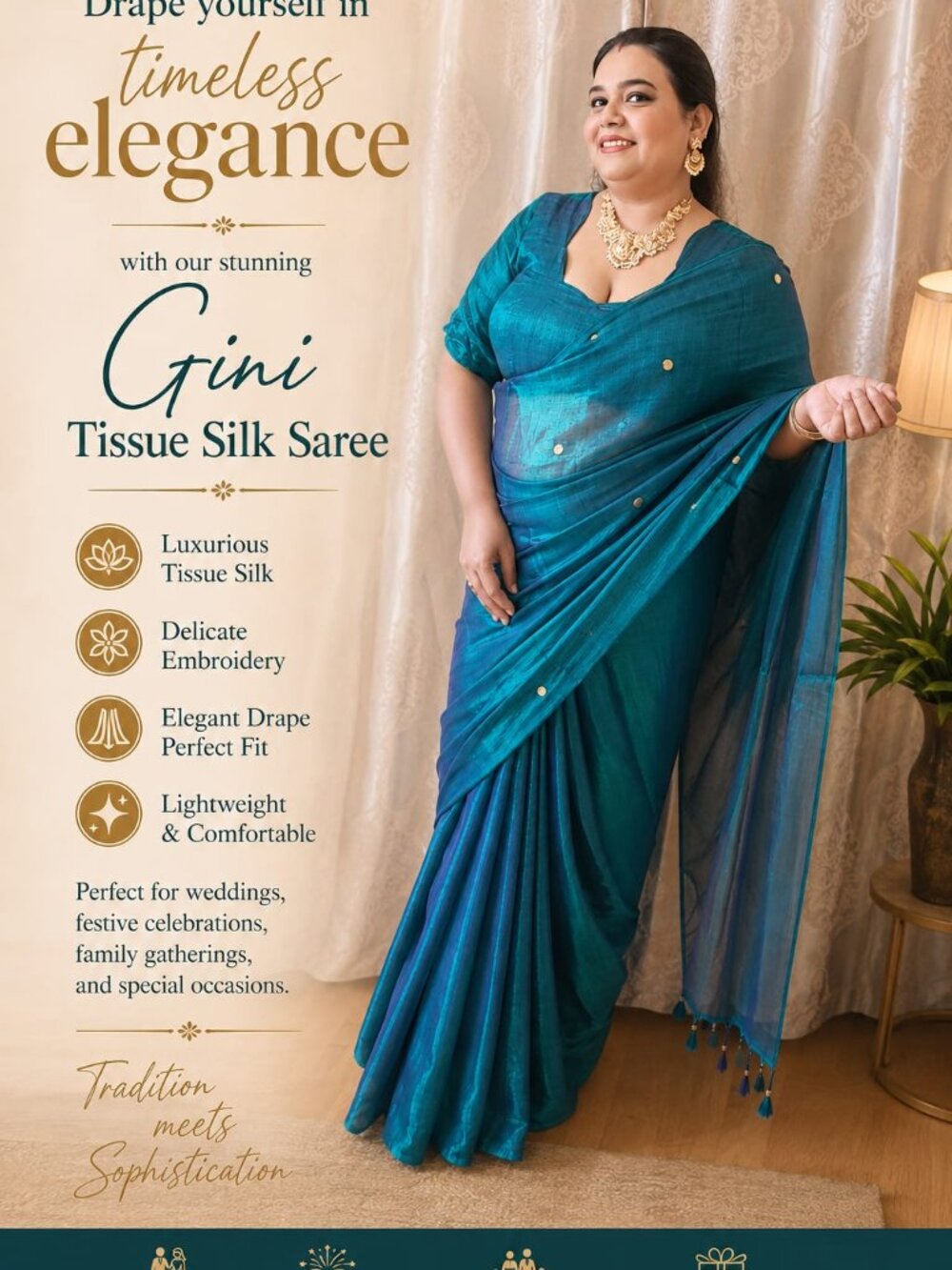 Luxury Gini Tissue Silk Saree with Blouse | Wedding Party Wear
